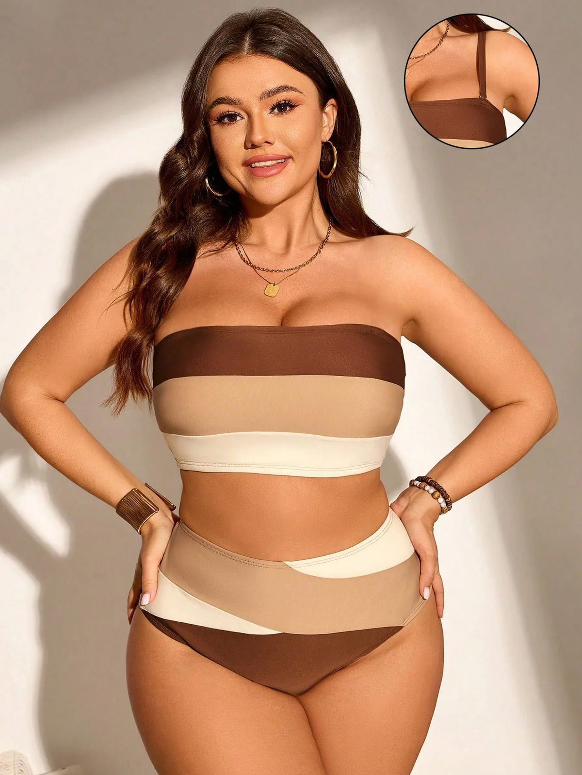 Biquíni Casual Plus Size Listrado